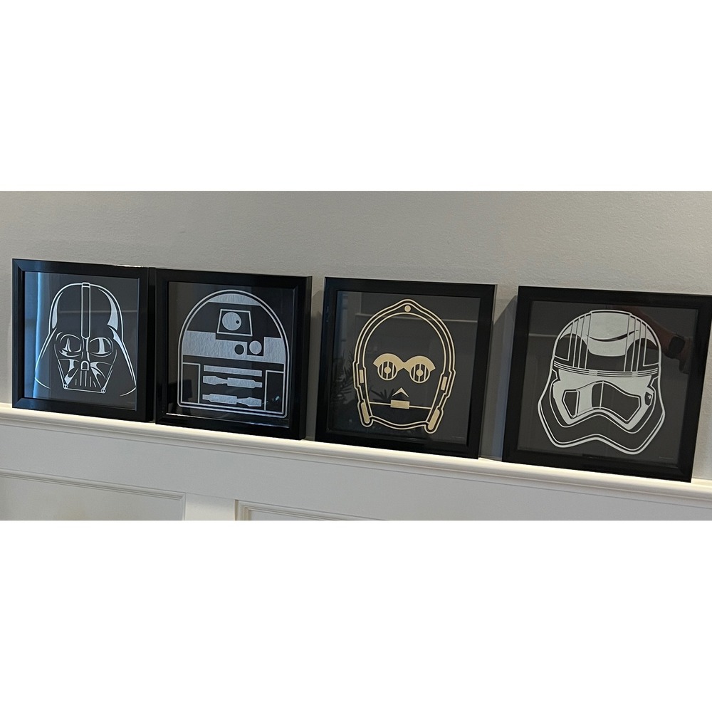Star Wars Framed Wall Art Set 4 Darth Vader R2D2 C3PO Stormtrooper Black